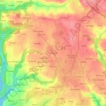 Mapa topográfico Pennanguer, altitud, relieve