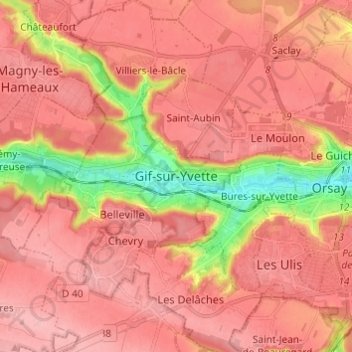 Mapa topográfico Gif-sur-Yvette, altitud, relieve