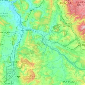 Mapa topográfico Katlenburg-Lindau, altitud, relieve