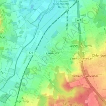 Mapa topográfico Ramelsloh, altitud, relieve