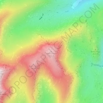 Mapa topográfico Wetherlam, altitud, relieve