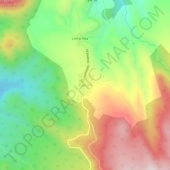 Mapa topográfico Raíces, altitud, relieve