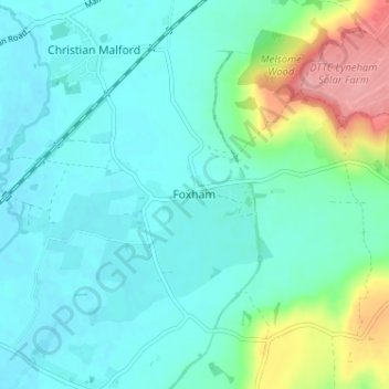 Mapa topográfico Foxham, altitud, relieve