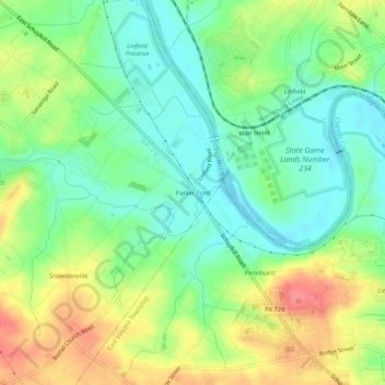 Mapa topográfico Parker Ford, altitud, relieve