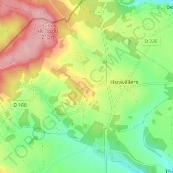 Mapa topográfico Rayon, altitud, relieve