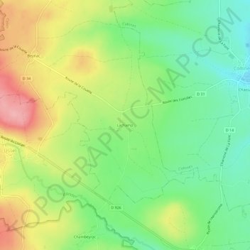 Mapa topográfico Lachamp, altitud, relieve