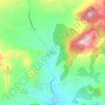 Mapa topográfico l'Aleixar, altitud, relieve