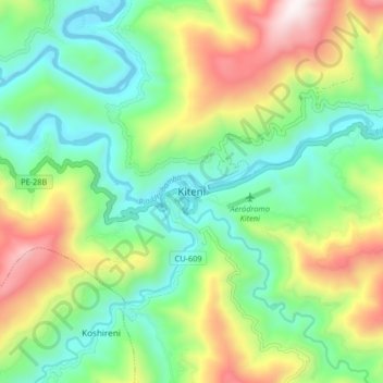 Mapa topográfico Kiteni, altitud, relieve