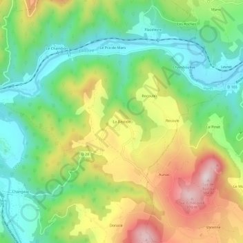 Mapa topográfico La Bastide, altitud, relieve