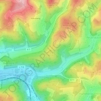 Mapa topográfico Hohe Ley, altitud, relieve
