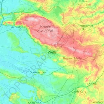 Mapa topográfico Wells, altitud, relieve
