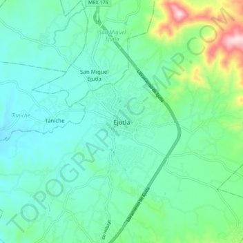 Mapa topográfico Ejutla, altitud, relieve