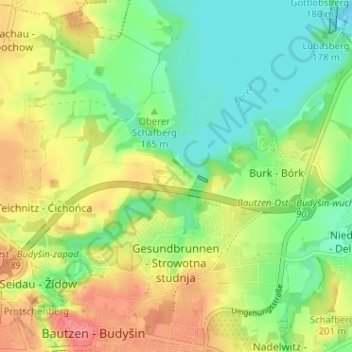 Mapa topográfico Oehna, altitud, relieve