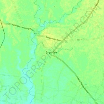Mapa topográfico Thakurgaon, altitud, relieve