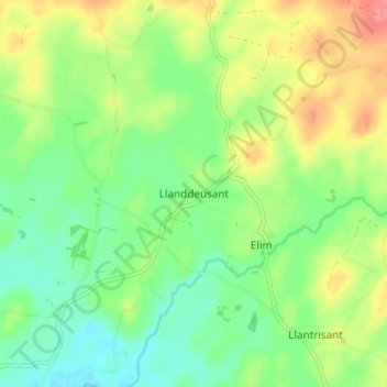 Mapa topográfico Llanddeusant, altitud, relieve