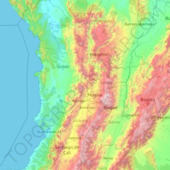 Mapa topográfico Risaralda, altitud, relieve