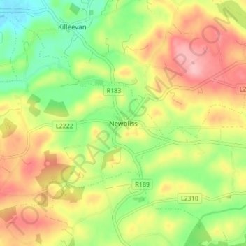 Mapa topográfico Newbliss, altitud, relieve