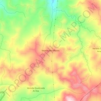 Mapa topográfico Vereda Miraflores, altitud, relieve