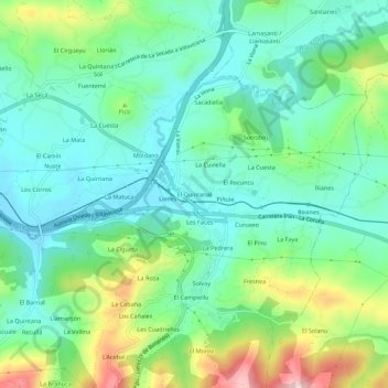 Mapa topográfico El Quintanal, altitud, relieve