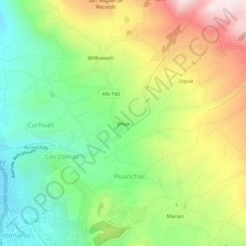Mapa topográfico Jinua, altitud, relieve