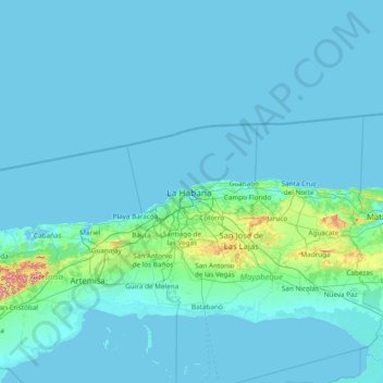 Mapa topográfico La Habana Vieja, altitud, relieve