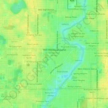 Mapa topográfico Mendenhall Terrace, altitud, relieve