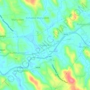 Mapa topográfico Cherpunkal, altitud, relieve