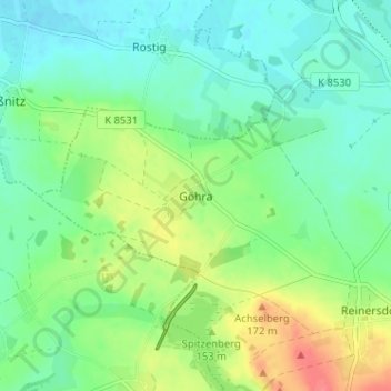 Mapa topográfico Göhra, altitud, relieve