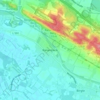Mapa topográfico Riesenbeck, altitud, relieve