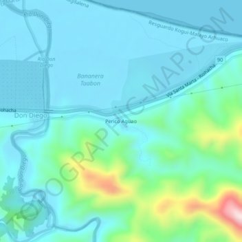 Mapa topográfico Perico Aguao, altitud, relieve