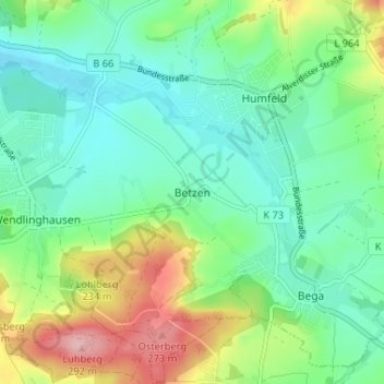 Mapa topográfico Betzen, altitud, relieve