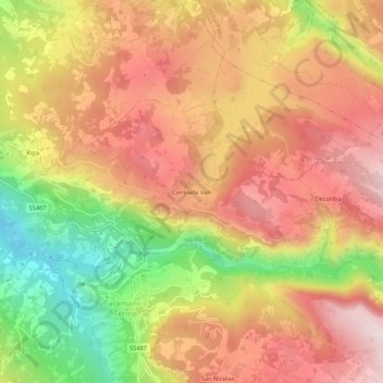 Mapa topográfico Contrada Valli, altitud, relieve