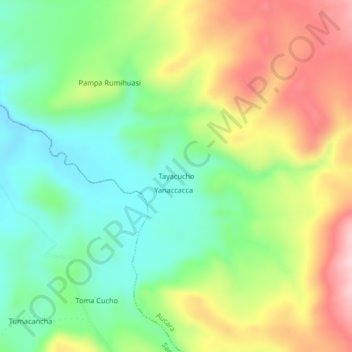 Mapa topográfico Tayacucho, altitud, relieve