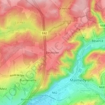 Mapa topográfico Bernister, altitud, relieve