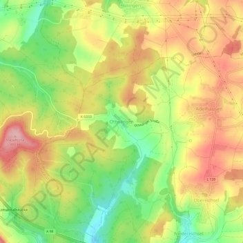 Mapa topográfico Ottwangen, altitud, relieve
