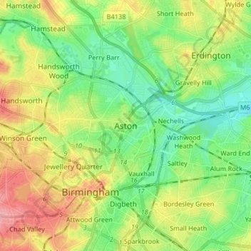 Mapa topográfico Aston, altitud, relieve
