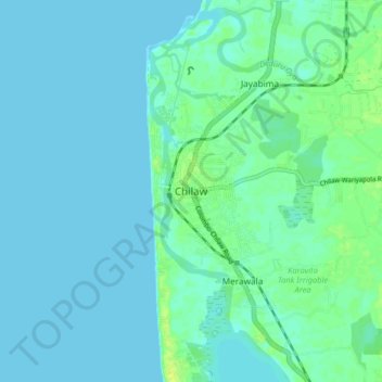 Mapa topográfico Chilaw, altitud, relieve