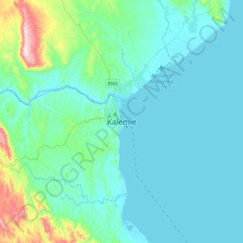 Mapa topográfico Kalemie, altitud, relieve