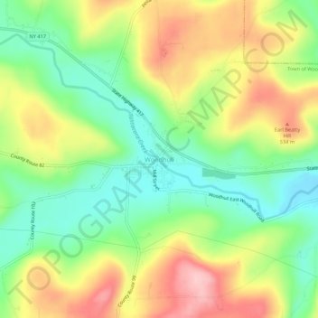 Mapa topográfico Woodhull, altitud, relieve