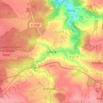 Mapa topográfico Lonzig, altitud, relieve