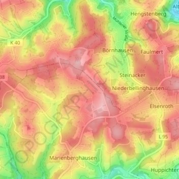 Mapa topográfico Nallingen, altitud, relieve