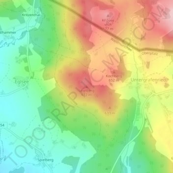 Mapa topográfico Spielberg, altitud, relieve