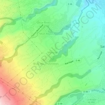 Mapa topográfico Menciol, altitud, relieve