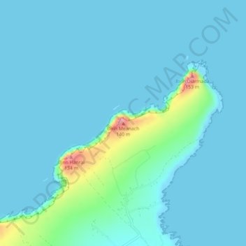 Mapa topográfico Binn Meanach, altitud, relieve