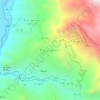 Mapa topográfico Manyampampa, altitud, relieve