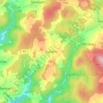 Mapa topográfico Gundlitz, altitud, relieve