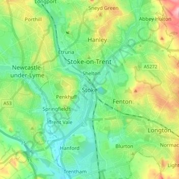Mapa topográfico Stoke, altitud, relieve