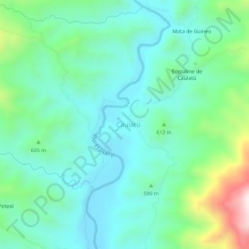 Mapa topográfico Caulatú, altitud, relieve