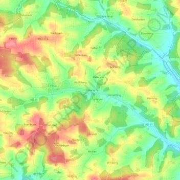 Mapa topográfico Freiung, altitud, relieve