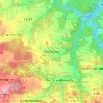 Mapa topográfico Wolfsberg, altitud, relieve